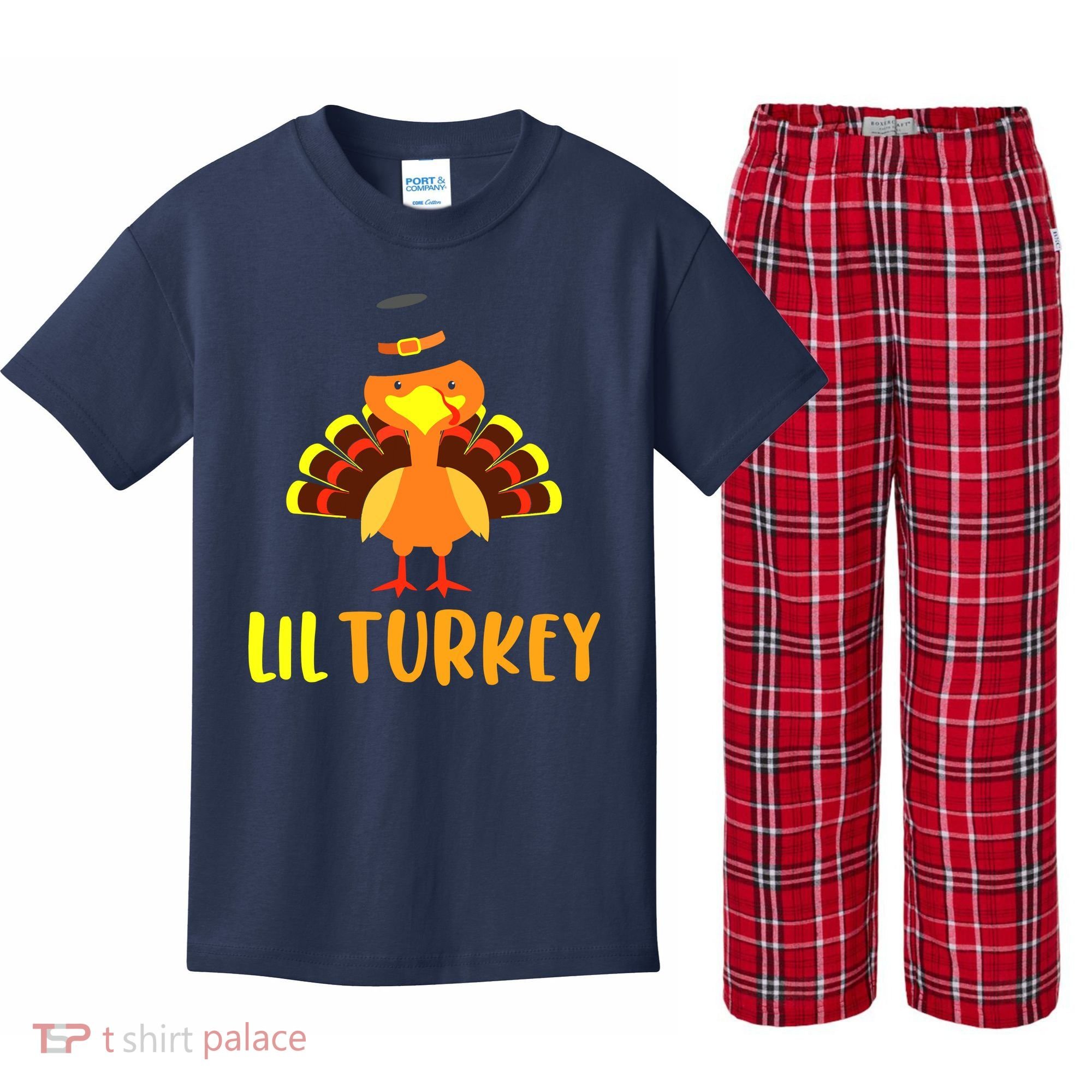 Thanksgiving Cute Lil Turkey Toddler Boys Thanksgiving Kids Plaid Pajama Set
