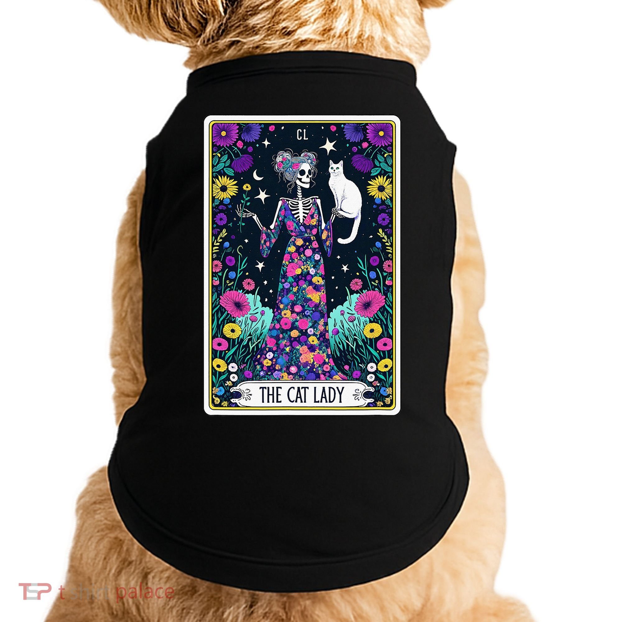 The Cat Lady Tarot Card Halloween Skeleton Skul Occult Magic Doggie Tank