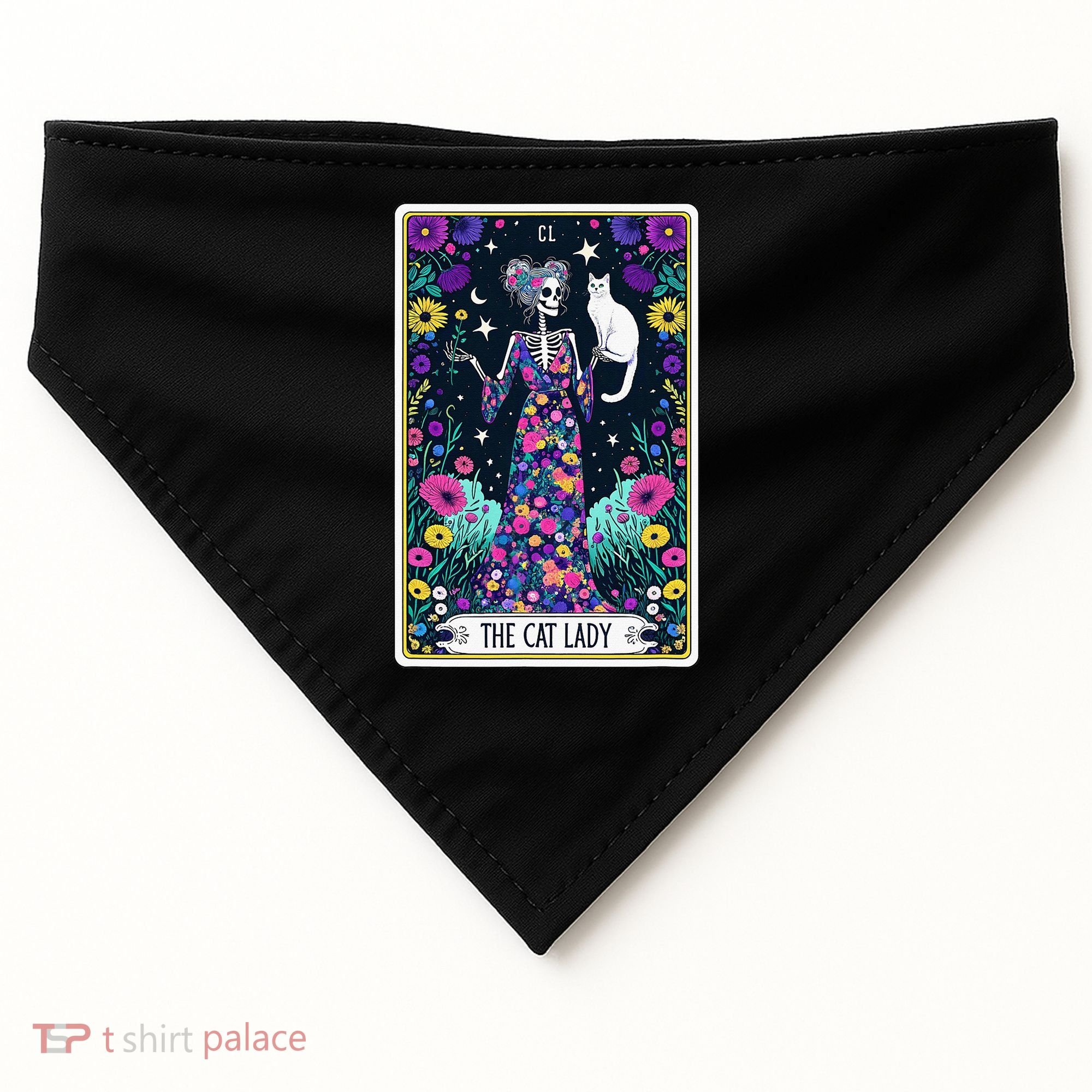 The Cat Lady Tarot Card Halloween Skeleton Skul Occult Magic USA-Made Doggie Bandana