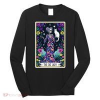 The Cat Lady Tarot Card Halloween Skeleton Skul Occult Magic Long Sleeve Shirt thumb 0