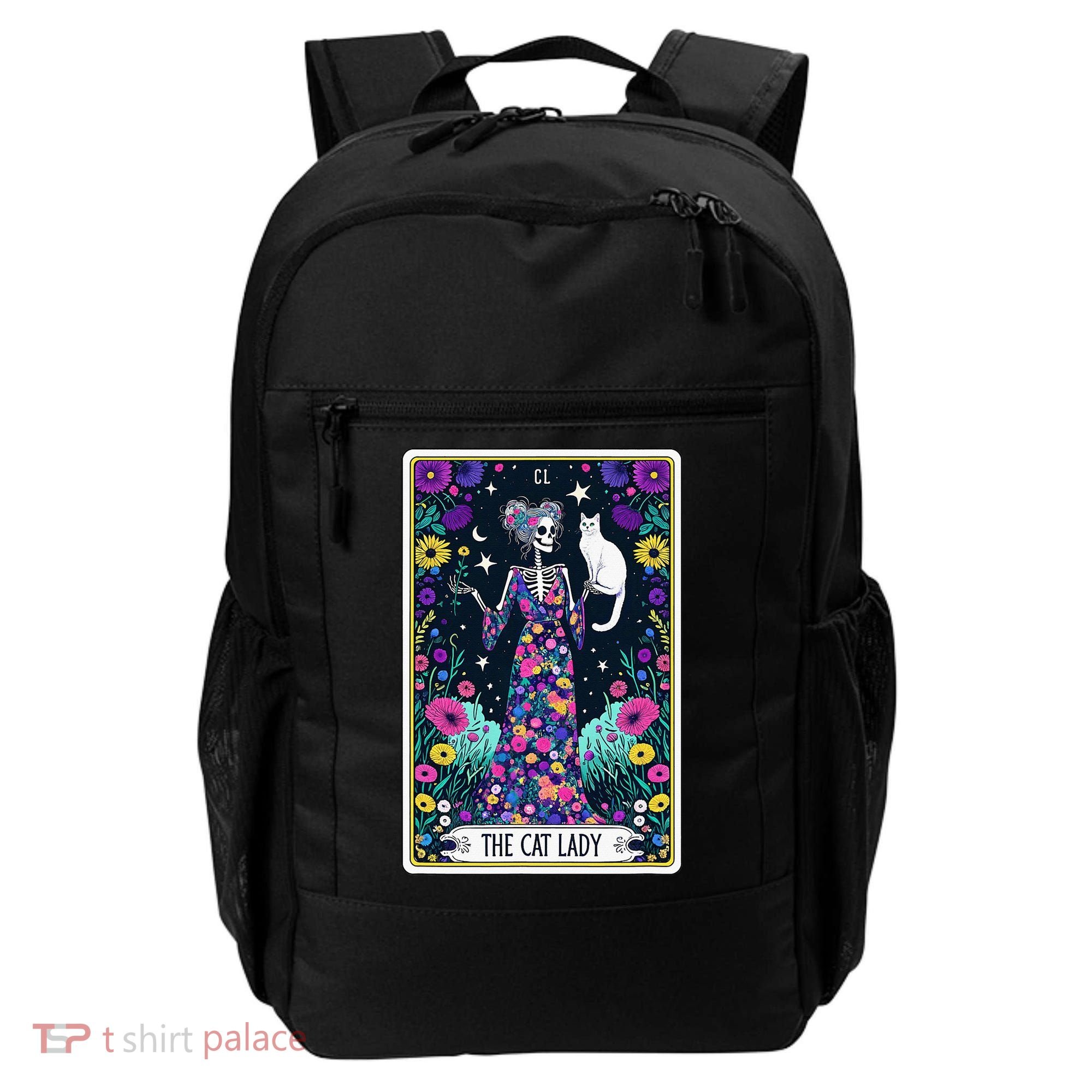 The Cat Lady Tarot Card Halloween Skeleton Skul Occult Magic Backpack