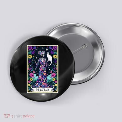 The Cat Lady Tarot Card Halloween Skeleton Skul Occult Magic Button