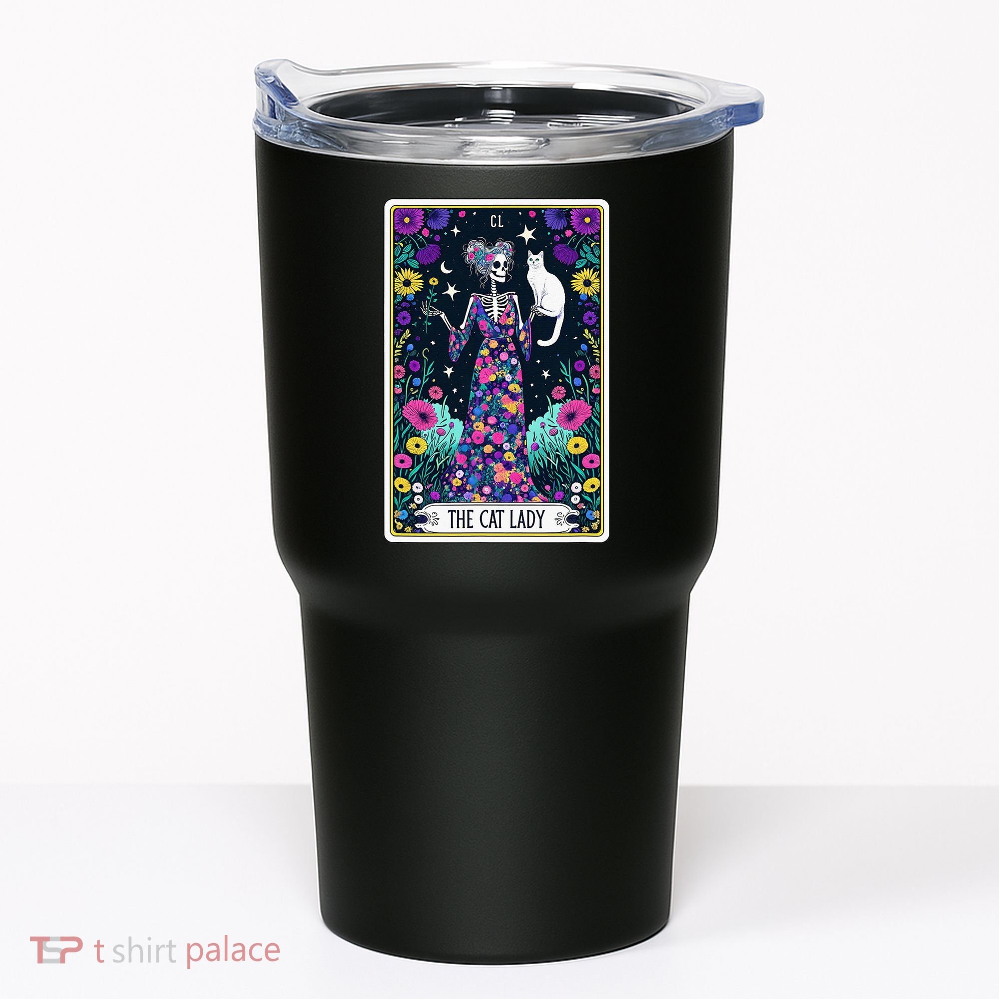 The Cat Lady Tarot Card Halloween Skeleton Skul Occult Magic Tumbler