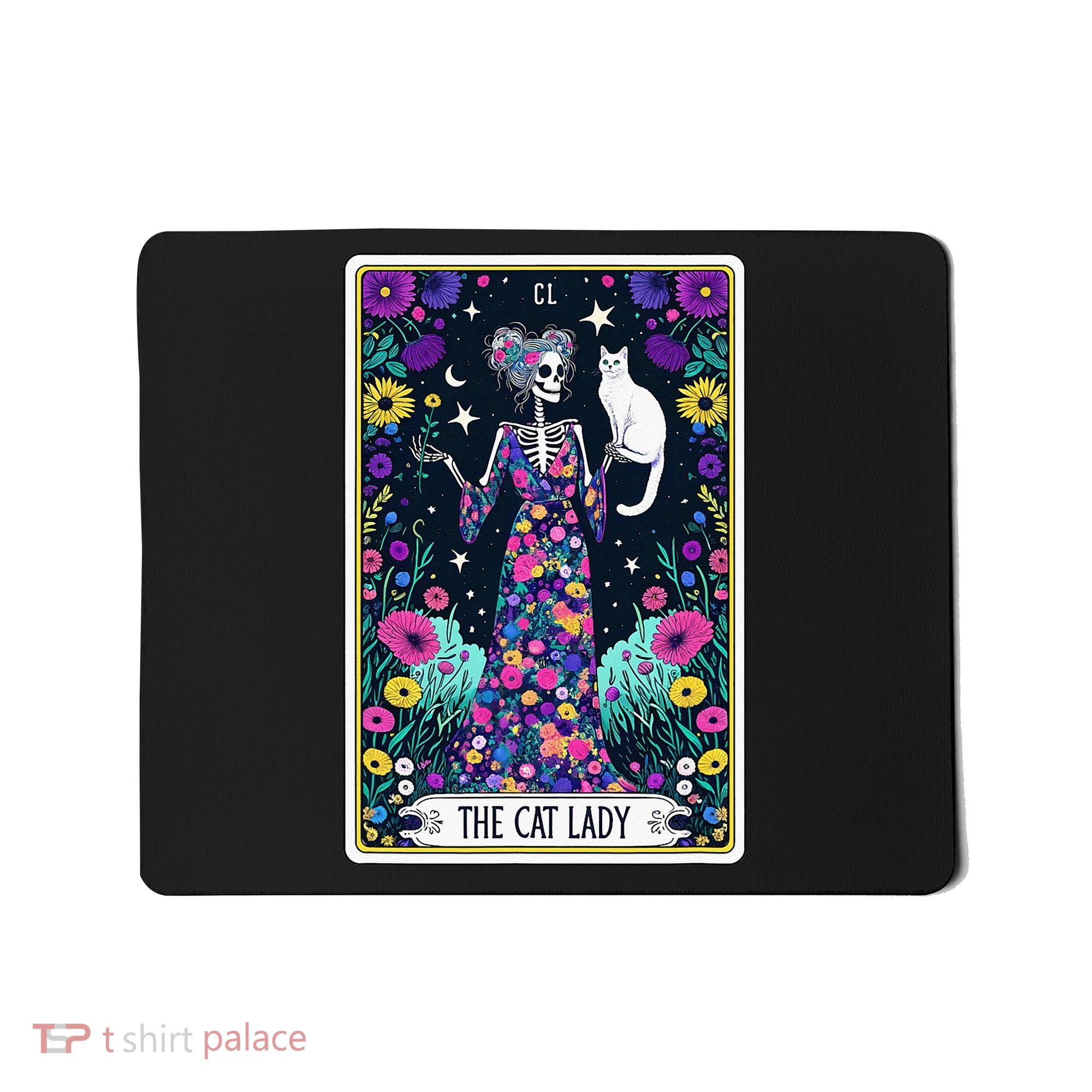 The Cat Lady Tarot Card Halloween Skeleton Skul Occult Magic Mousepad