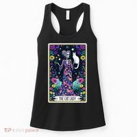 The Cat Lady Tarot Card Halloween Skeleton Skul Occult Magic Women's Tank Top thumb 0