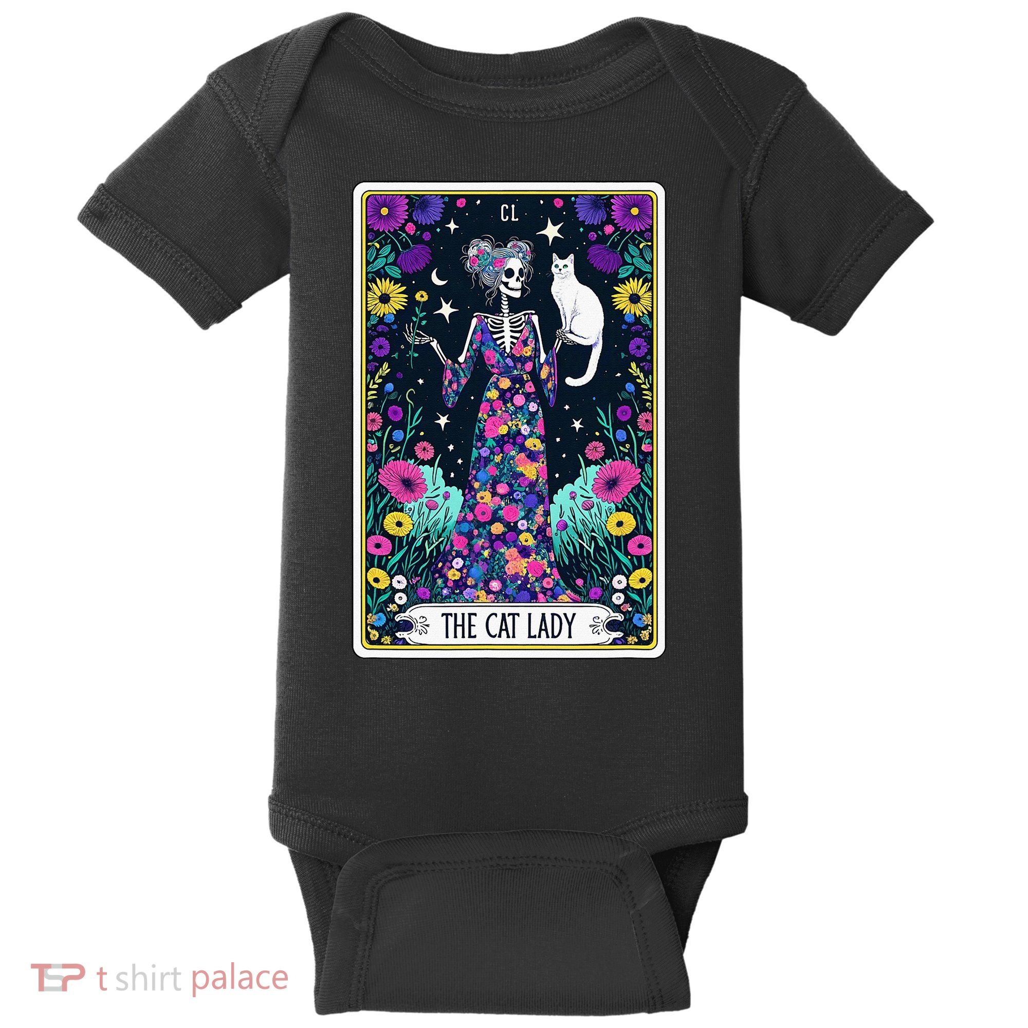 The Cat Lady Tarot Card Halloween Skeleton Skul Occult Magic Baby Bodysuit