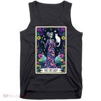 The Cat Lady Tarot Card Halloween Skeleton Skul Occult Magic Tank Top thumb 0