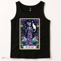 The Cat Lady Tarot Card Halloween Skeleton Skul Occult Magic Tank Top thumb 2