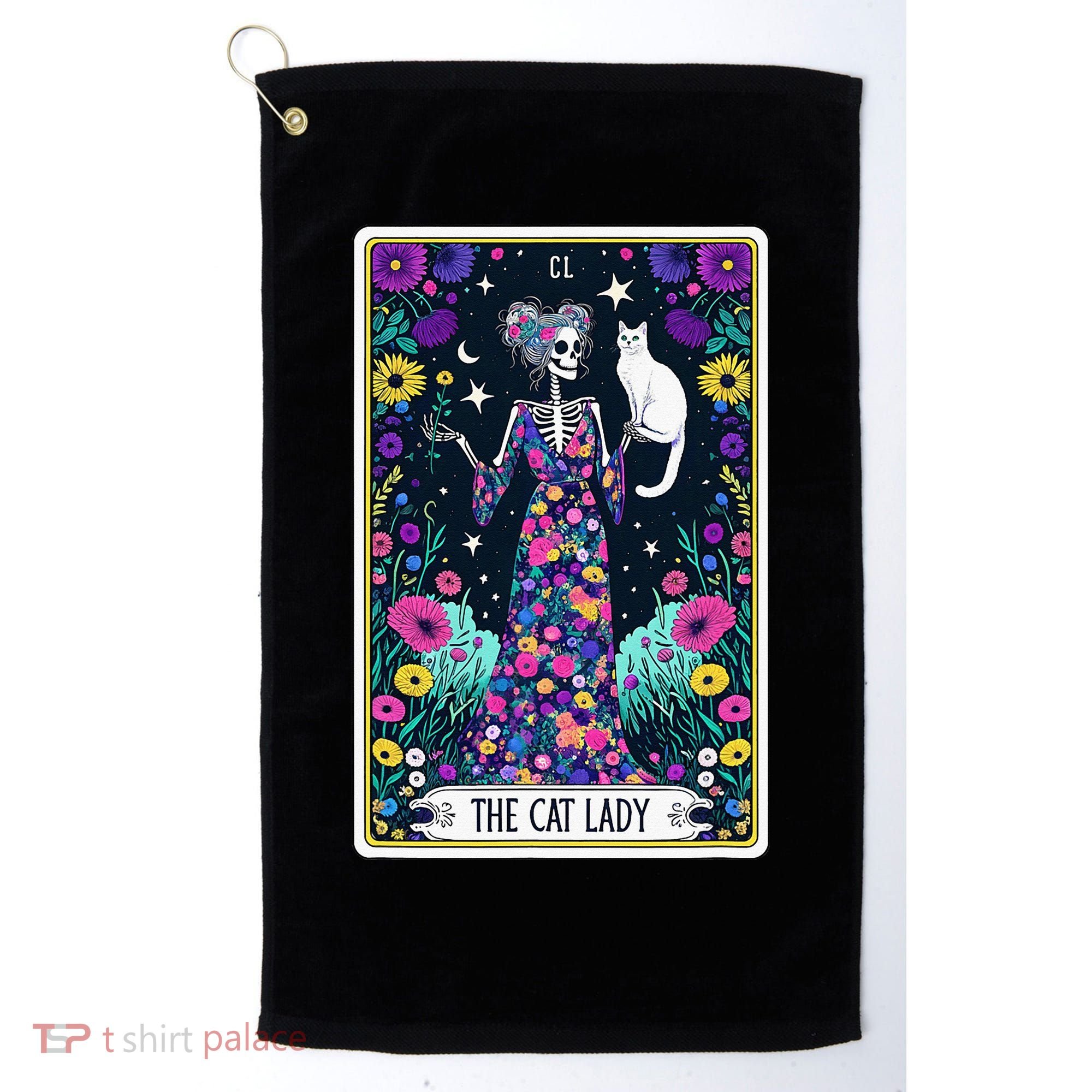 The Cat Lady Tarot Card Halloween Skeleton Skul Occult Magic Golf Towel
