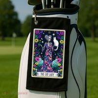 The Cat Lady Tarot Card Halloween Skeleton Skul Occult Magic Golf Towel thumb 2