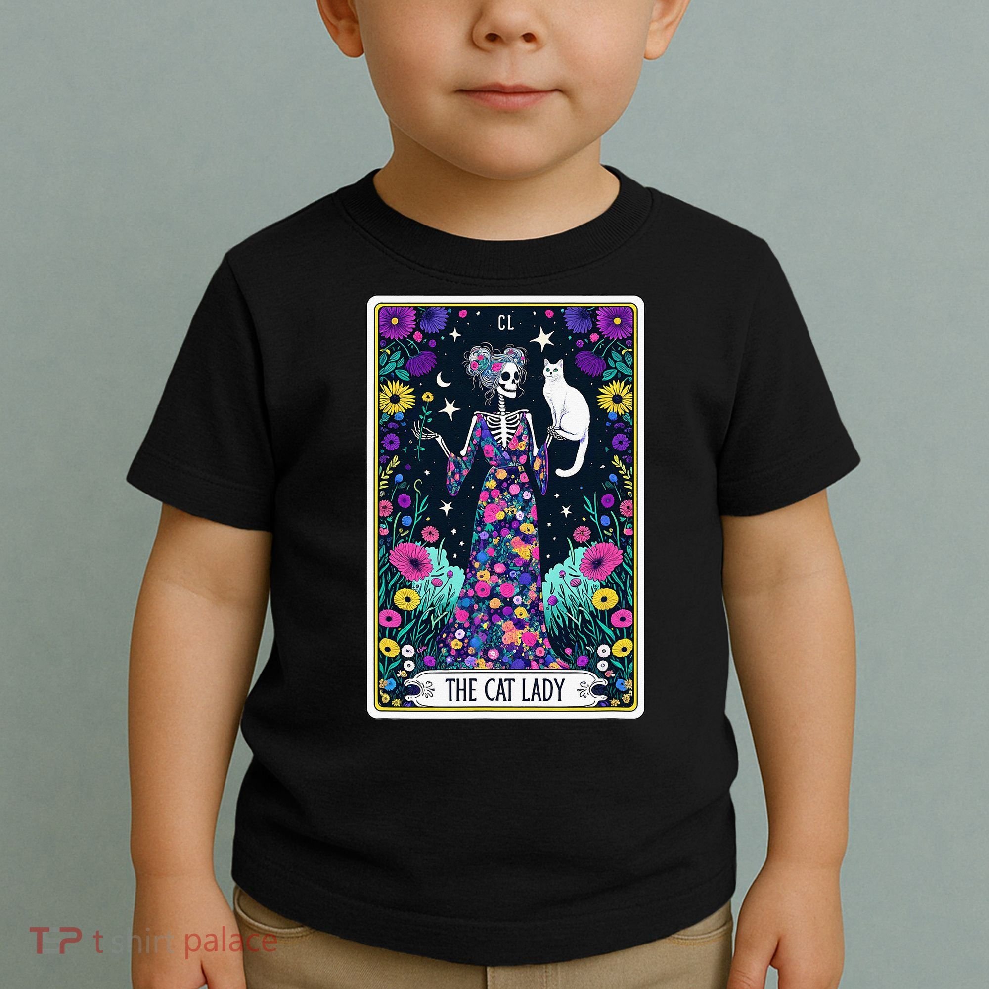 The Cat Lady Tarot Card Halloween Skeleton Skul Occult Magic Toddler T-Shirt