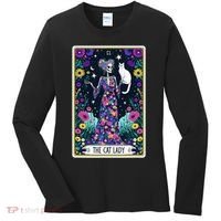 The Cat Lady Tarot Card Halloween Skeleton Skul Occult Magic Women's Long Sleeve Shirt thumb 0