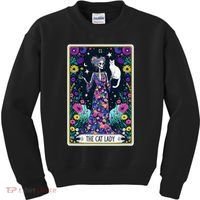 The Cat Lady Tarot Card Halloween Skeleton Skul Occult Magic Kids Sweatshirt thumb 0