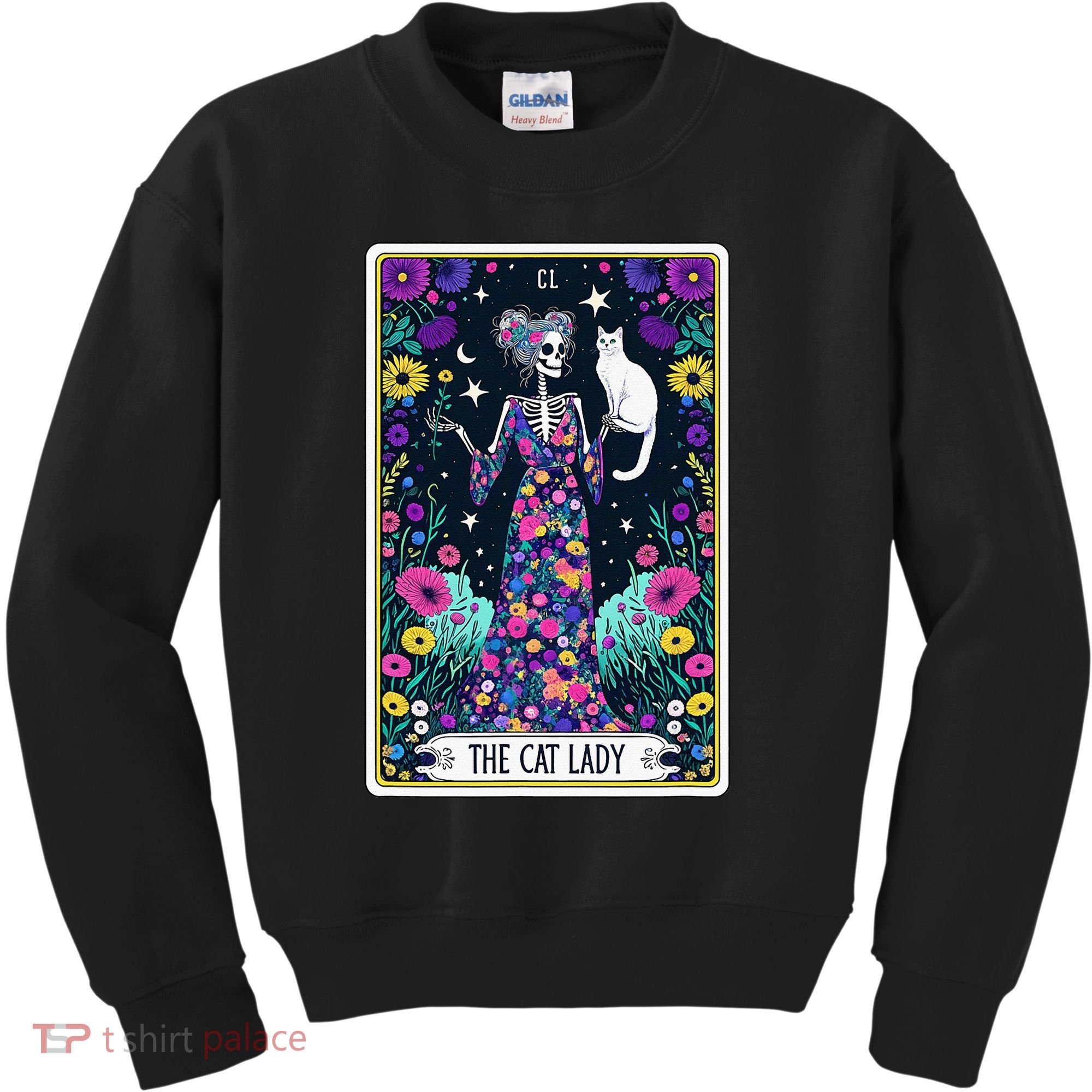 The Cat Lady Tarot Card Halloween Skeleton Skul Occult Magic Kids Sweatshirt