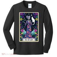 The Cat Lady Tarot Card Halloween Skeleton Skul Occult Magic Kids Long Sleeve Shirt thumb 0