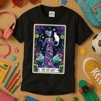 The Cat Lady Tarot Card Halloween Skeleton Skul Occult Magic Kids T-Shirt thumb 3