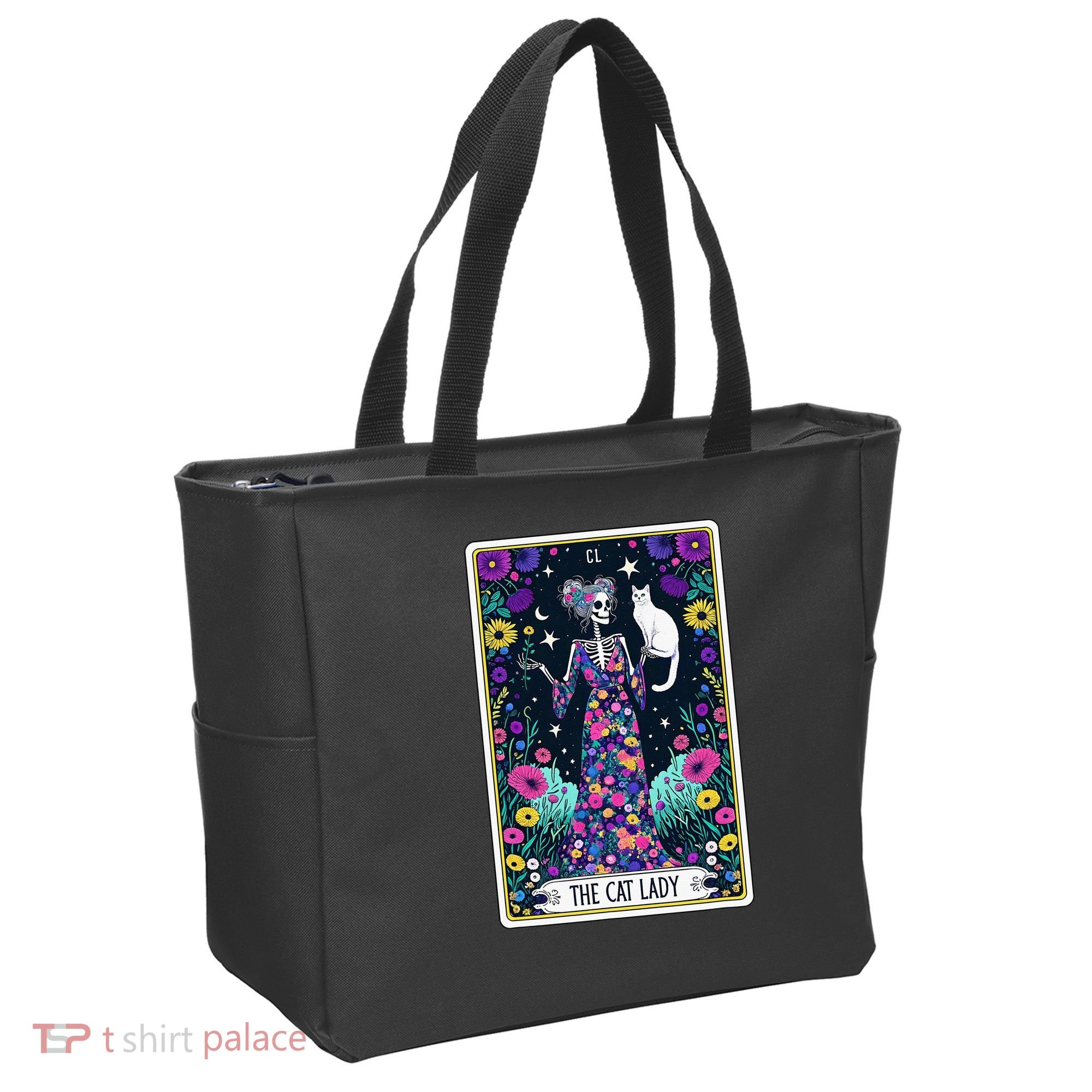 The Cat Lady Tarot Card Halloween Skeleton Skul Occult Magic Tote Bag