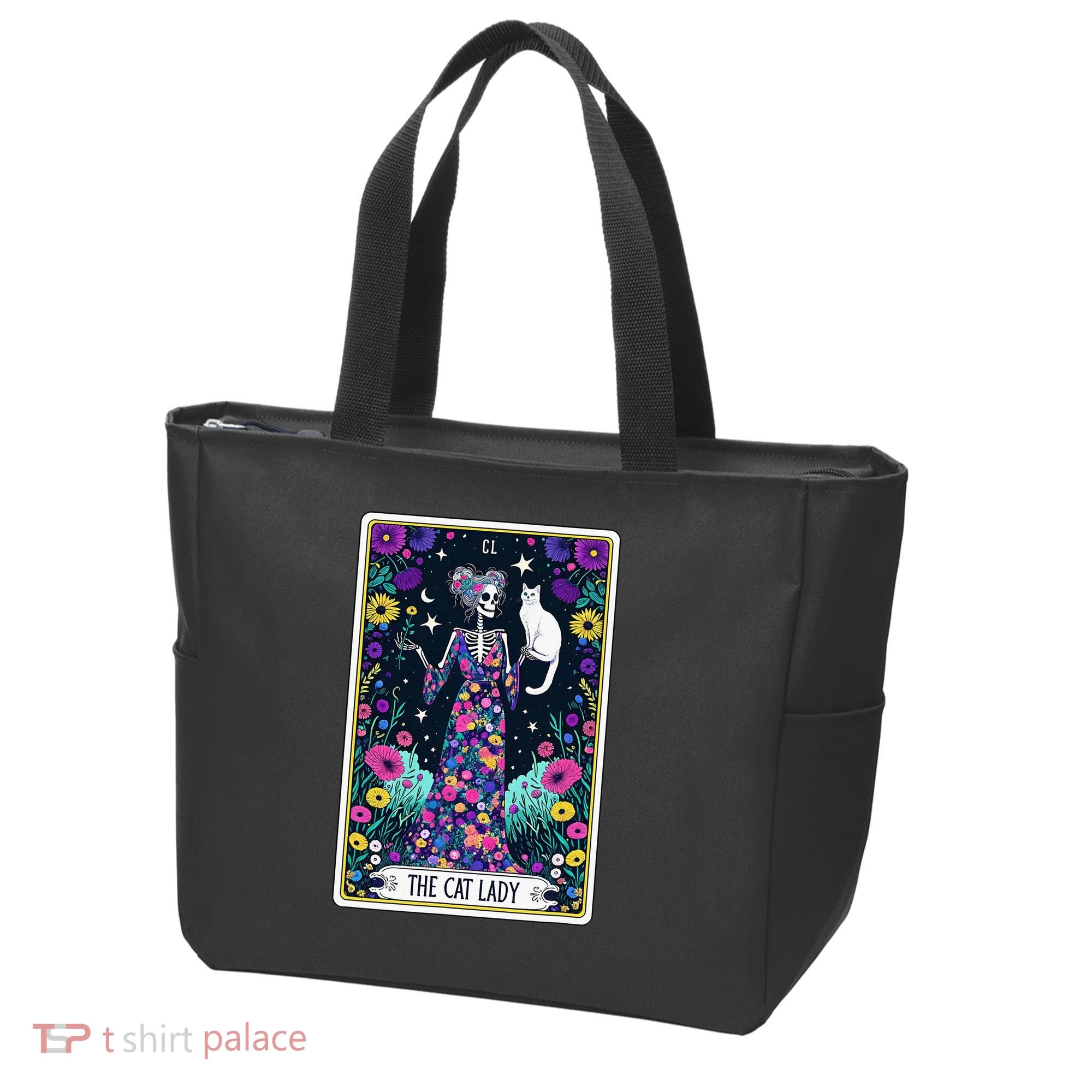 The Cat Lady Tarot Card Halloween Skeleton Skul Occult Magic Tote Bag