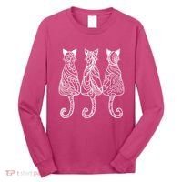 Three Cats Motif Paisley Cute Animal Cat Lovers Artists Long Sleeve Shirt thumb 0