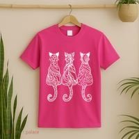 Three Cats Motif Paisley Cute Animal Cat Lovers Artists T-Shirt thumb 2