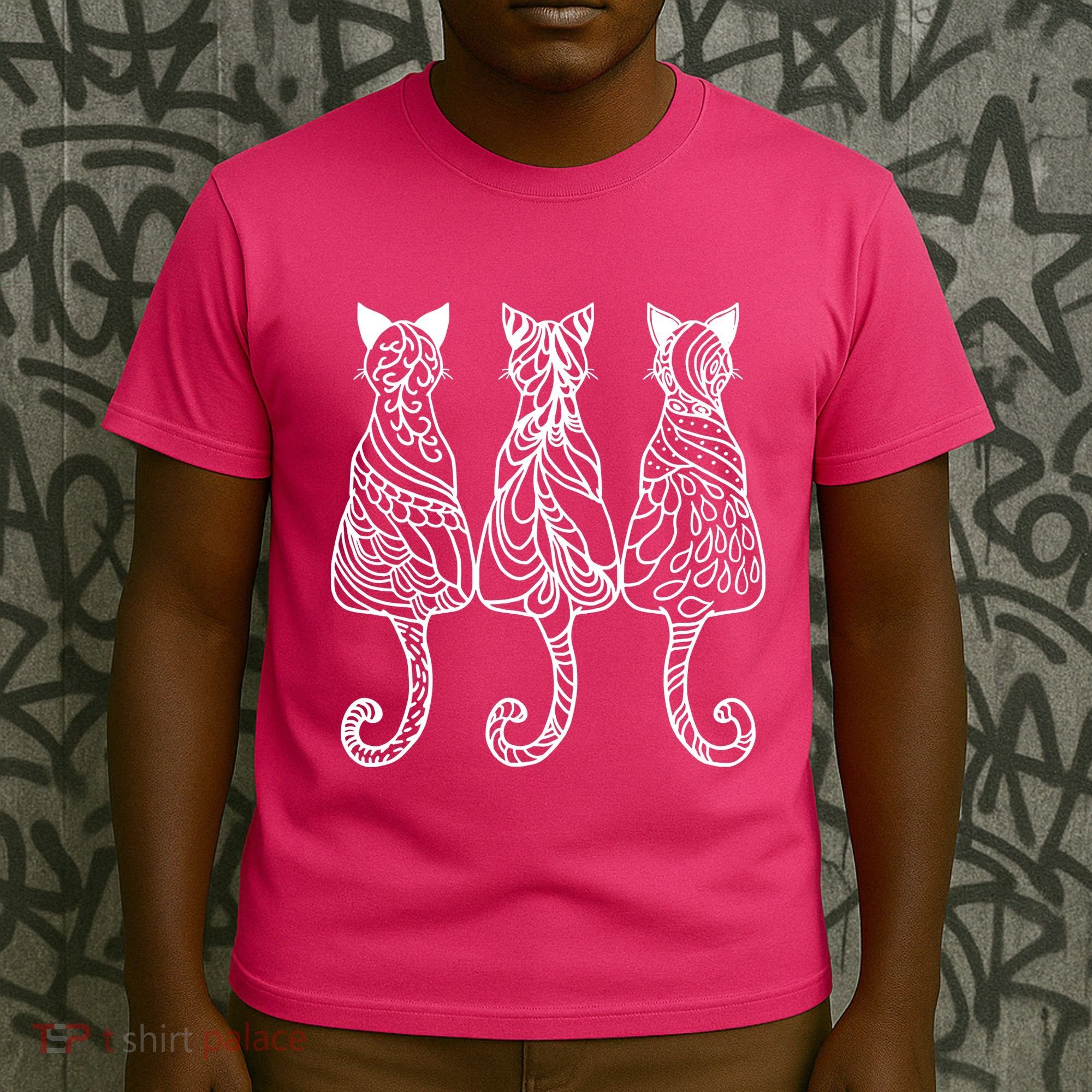 Three Cats Motif Paisley Cute Animal Cat Lovers Artists T-Shirt