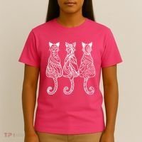 Three Cats Motif Paisley Cute Animal Cat Lovers Artists T-Shirt thumb 4