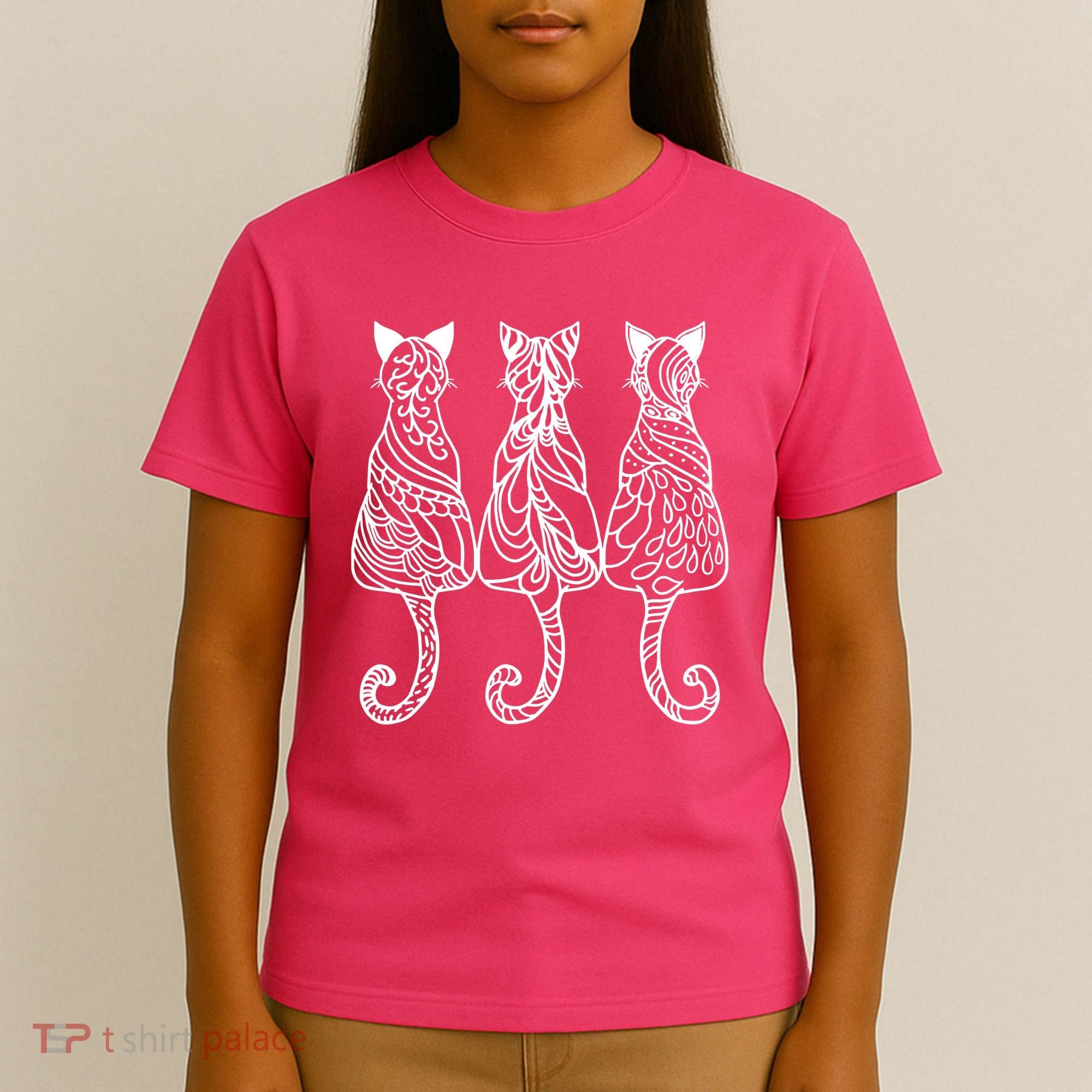 Three Cats Motif Paisley Cute Animal Cat Lovers Artists T-Shirt