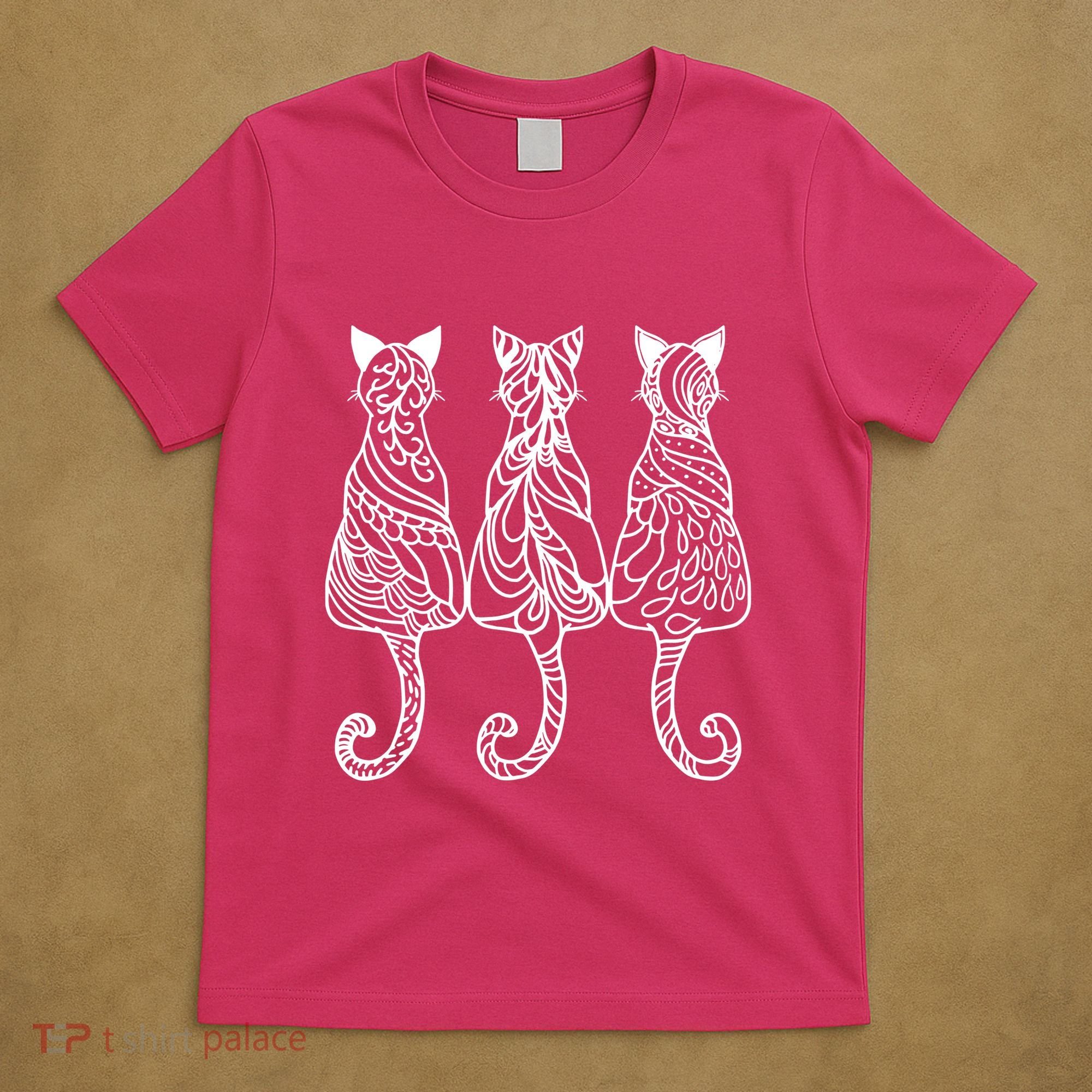 Three Cats Motif Paisley Cute Animal Cat Lovers Artists T-Shirt