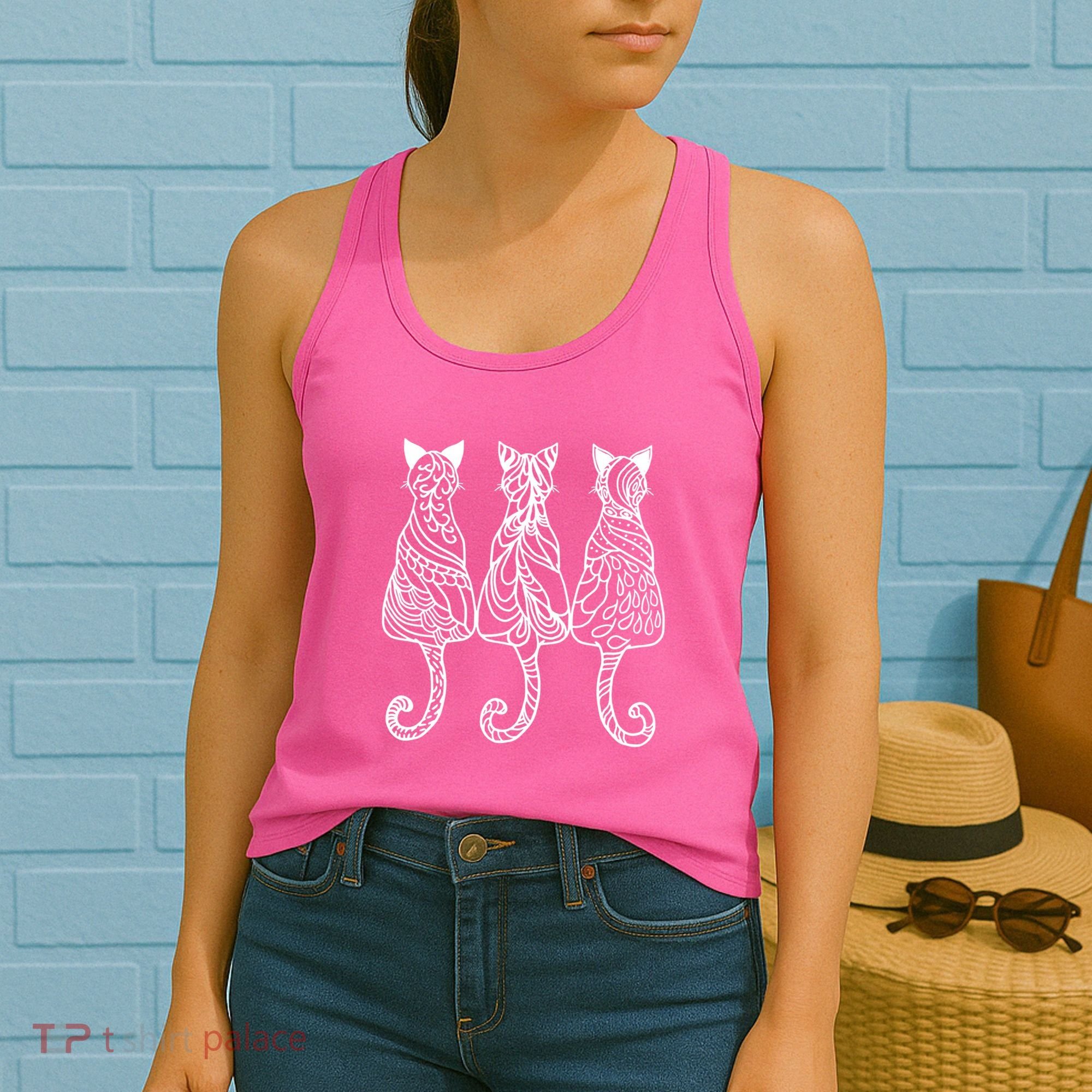 Three Cats Motif Paisley Cute Animal Cat Lovers Artists Women's Tank Top