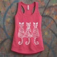 Three Cats Motif Paisley Cute Animal Cat Lovers Artists Women's Tank Top thumb 3