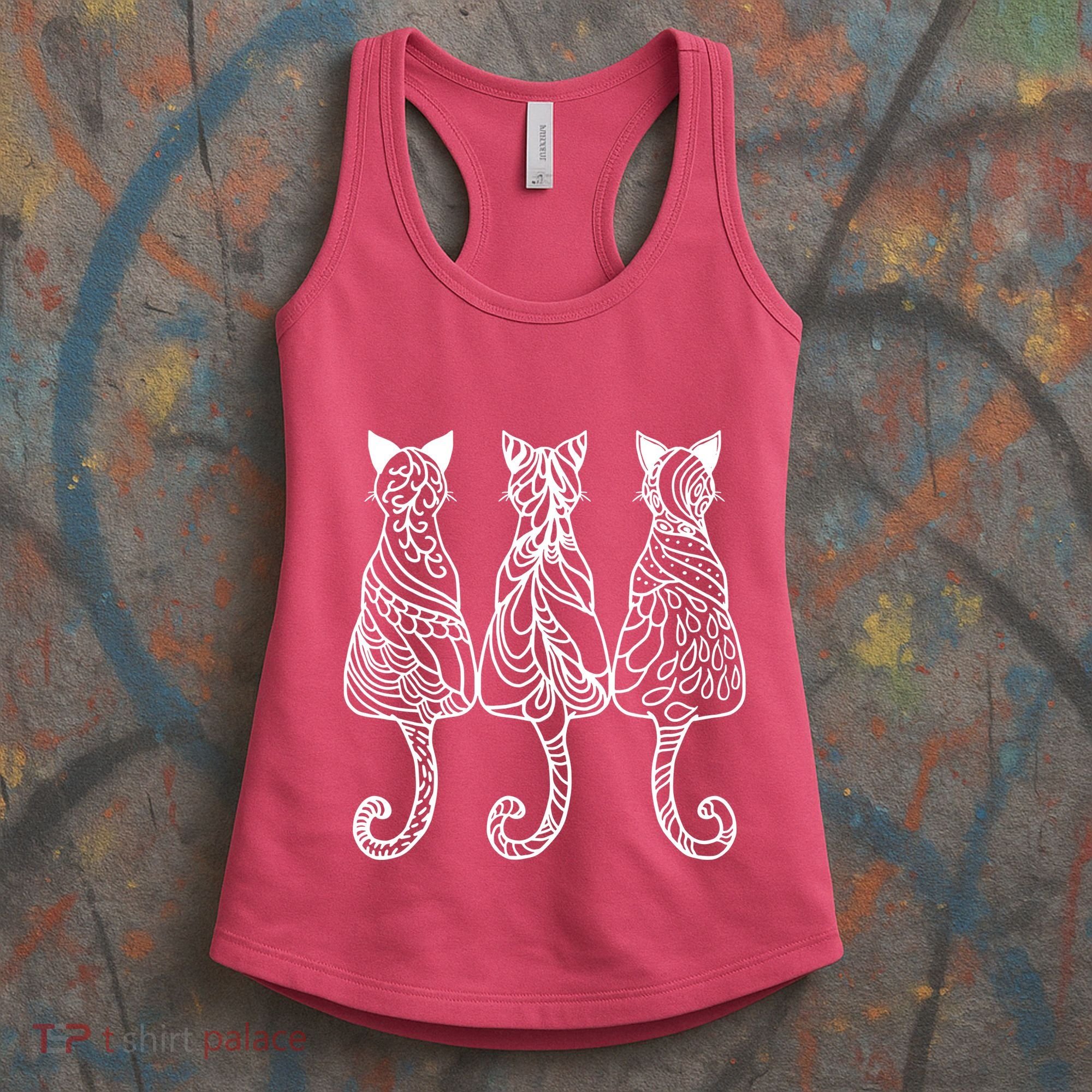 Three Cats Motif Paisley Cute Animal Cat Lovers Artists Women's Tank Top