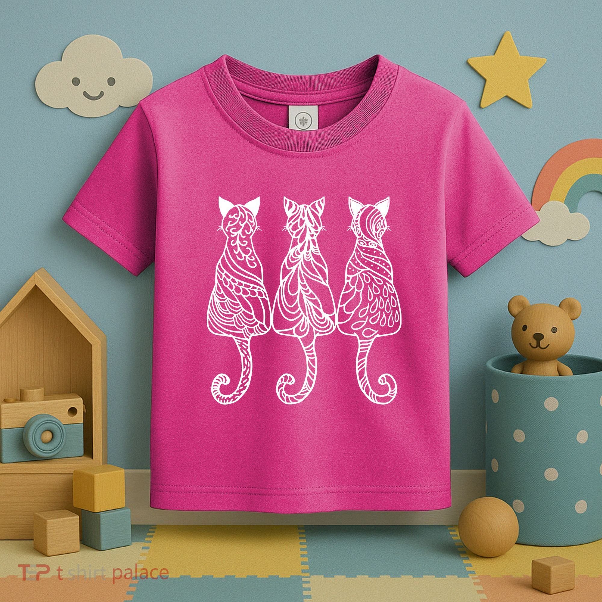 Three Cats Motif Paisley Cute Animal Cat Lovers Artists Toddler T-Shirt