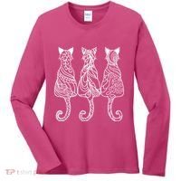 Three Cats Motif Paisley Cute Animal Cat Lovers Artists Women's Long Sleeve Shirt thumb 0
