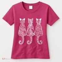 Three Cats Motif Paisley Cute Animal Cat Lovers Artists Women's T-Shirt thumb 0