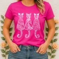 Three Cats Motif Paisley Cute Animal Cat Lovers Artists Women's T-Shirt thumb 2
