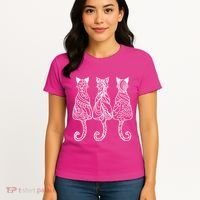 Three Cats Motif Paisley Cute Animal Cat Lovers Artists Women's T-Shirt thumb 4
