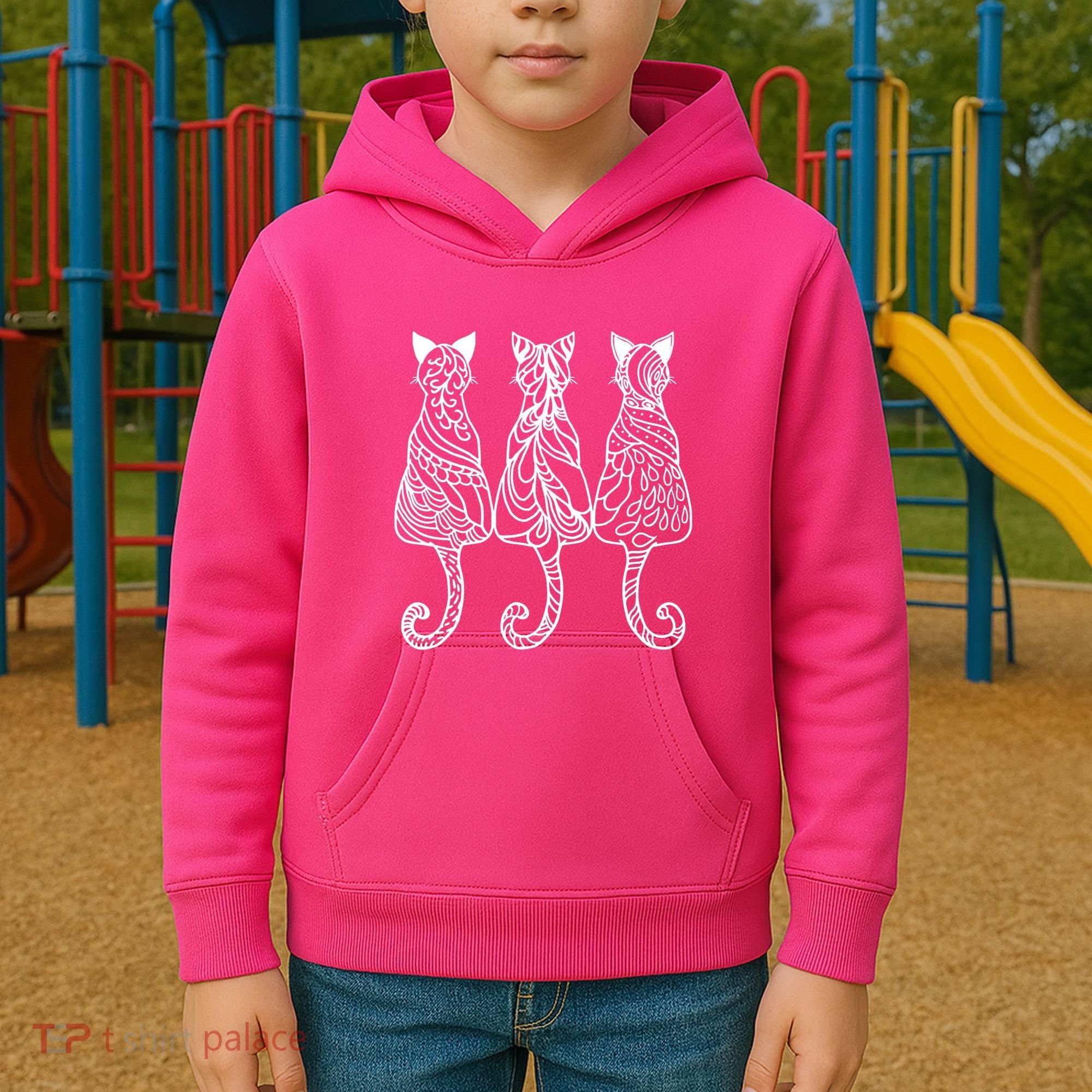 Three Cats Motif Paisley Cute Animal Cat Lovers Artists Kids Hoodie