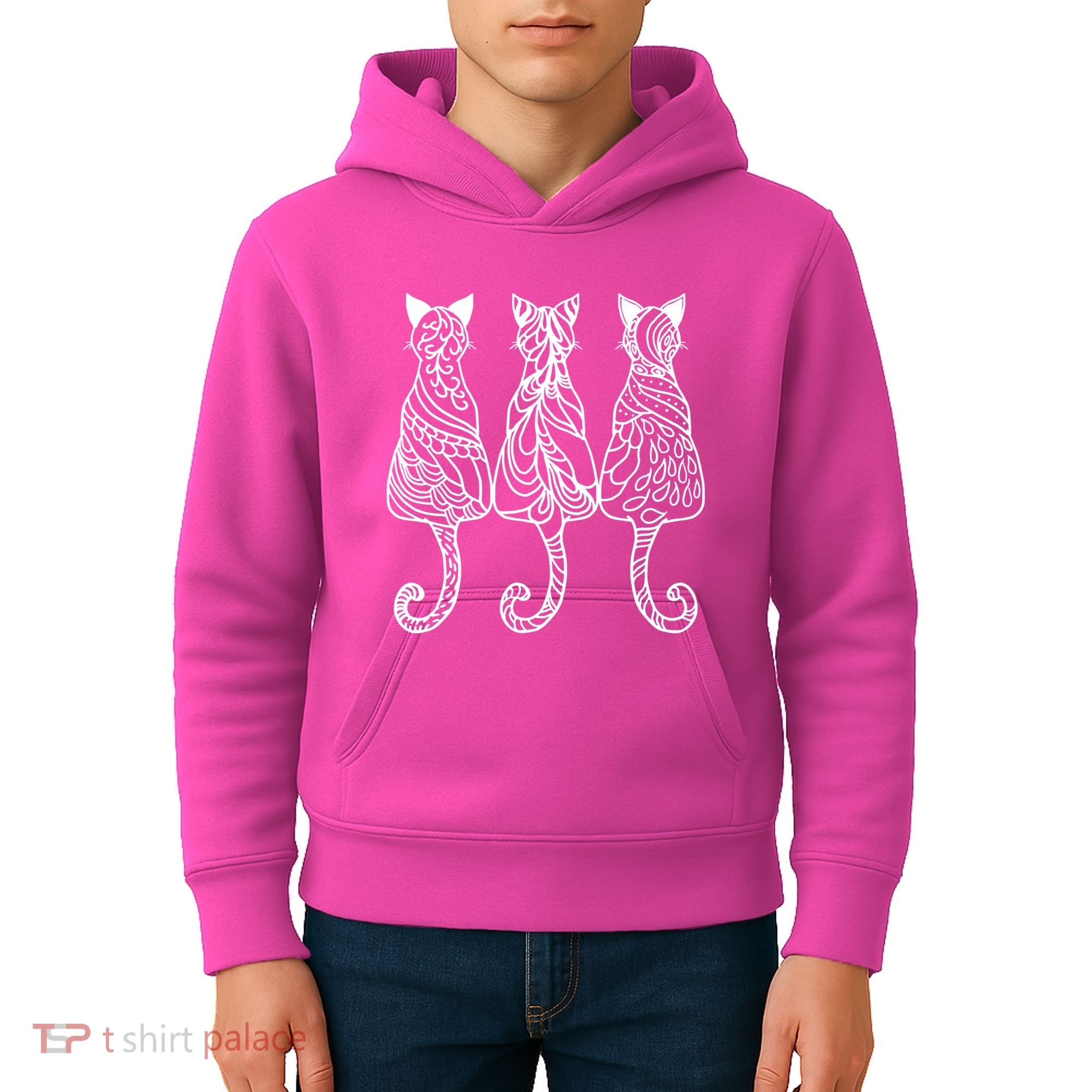 Three Cats Motif Paisley Cute Animal Cat Lovers Artists Kids Hoodie