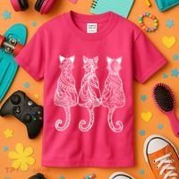 Three Cats Motif Paisley Cute Animal Cat Lovers Artists Kids T-Shirt thumb 3