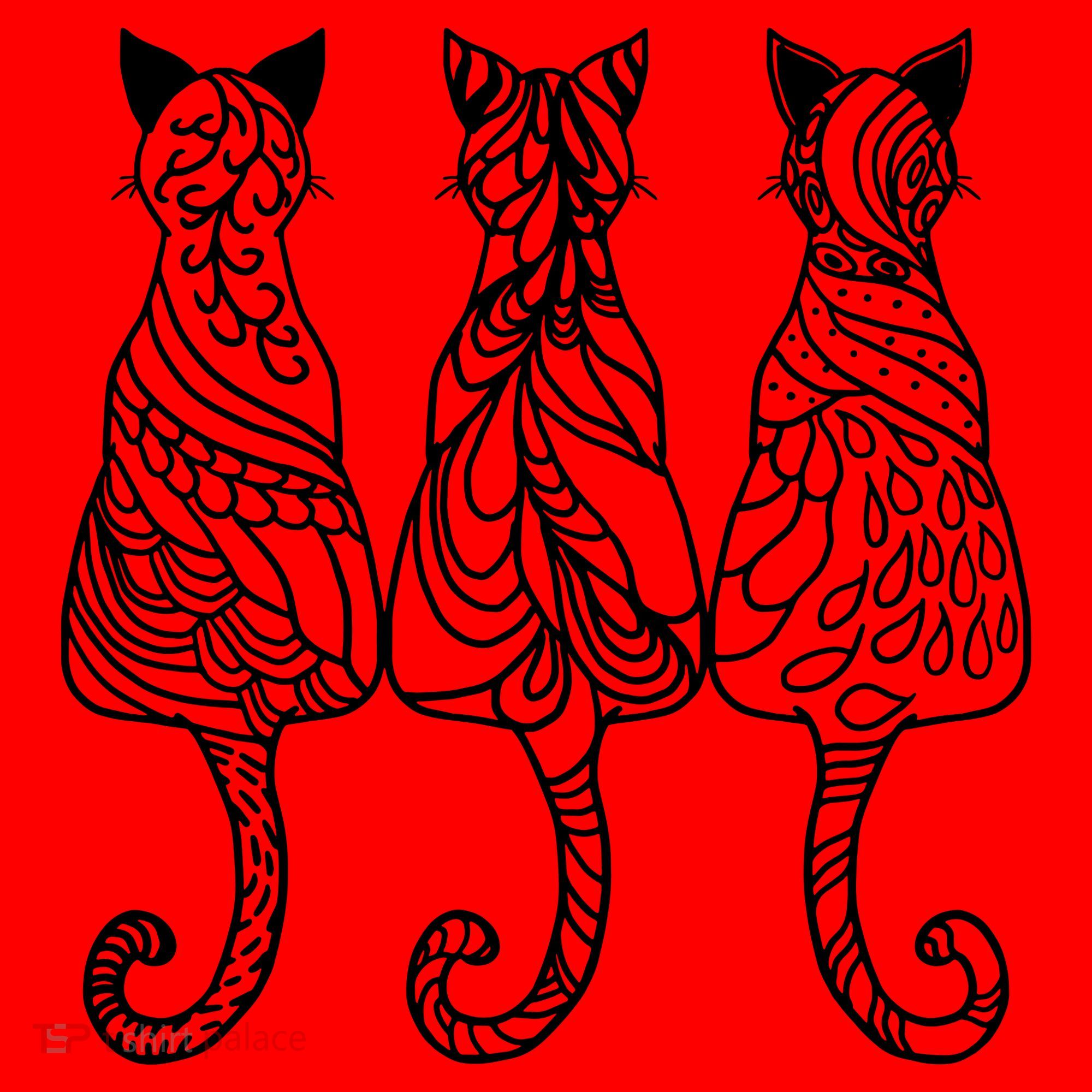 Three Cats Motif Paisley Cute Animal Cat Lovers Artists Santa Hat