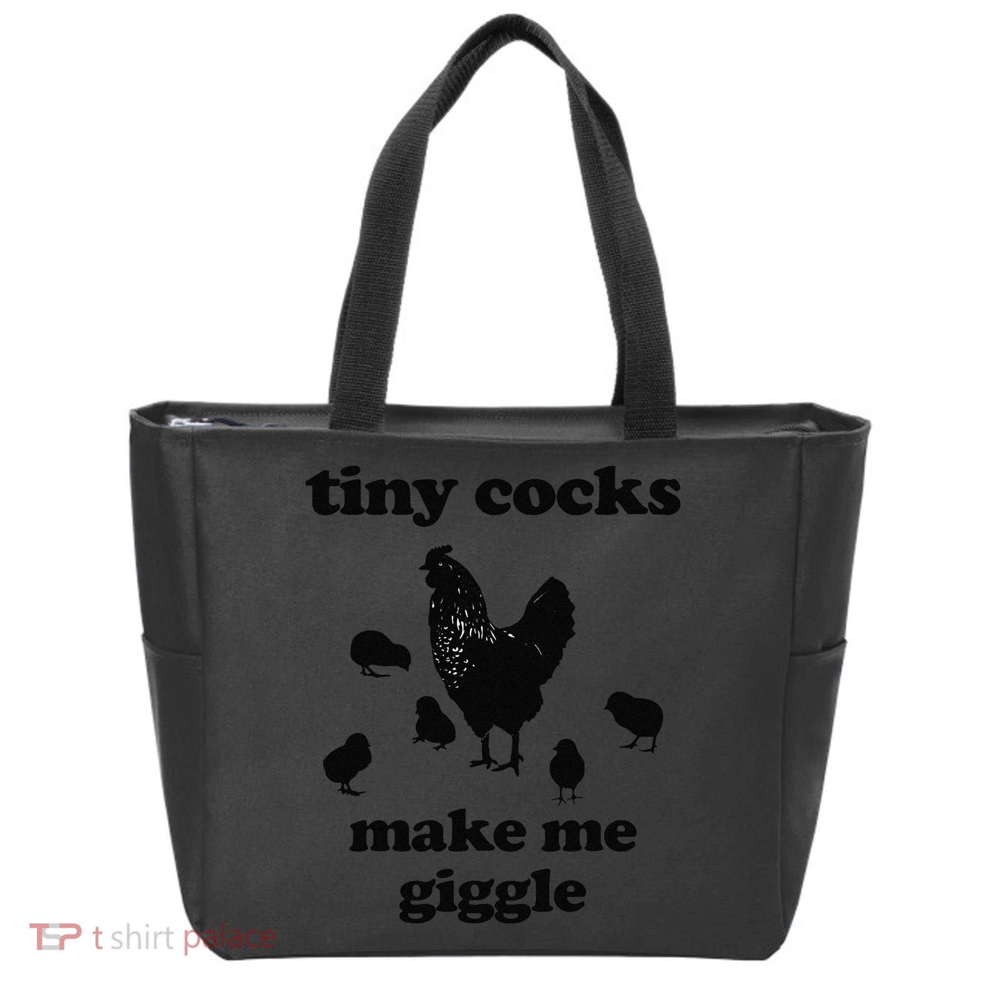 Tiny Cocks Make Me Giggle Chicken Funny Saying Quote Tote Bag