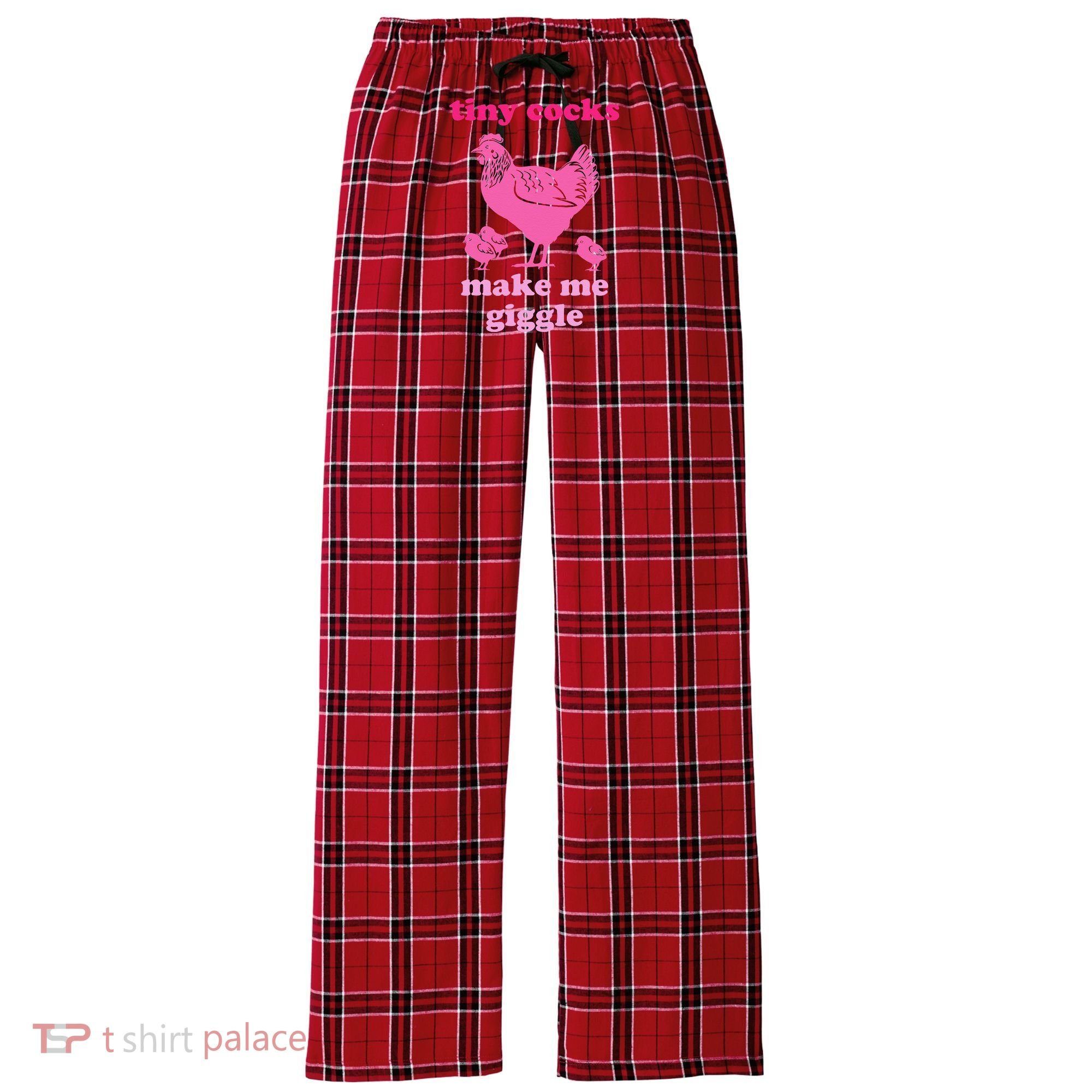 Tiny Cocks Make Me Giggle Funny Chicken Women's Flannel Plaid Pajama Pants