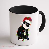 Tuxedo Cat Meow Santa Tuxie Christmas Tree Lights Cat Catmas Gift Coffee Mug thumb 1
