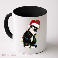 Tuxedo Cat Meow Santa Tuxie Christmas Tree Lights Cat Catmas Gift Coffee Mug thumb 0
