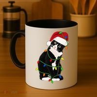 Tuxedo Cat Meow Santa Tuxie Christmas Tree Lights Cat Catmas Gift Coffee Mug thumb 4