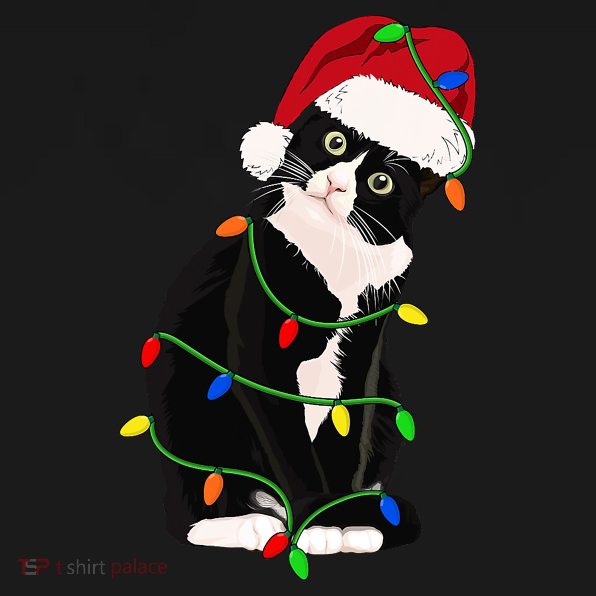 Tuxedo Cat Meow Santa Tuxie Christmas Tree Lights Cat Catmas Gift Women's Hoodie