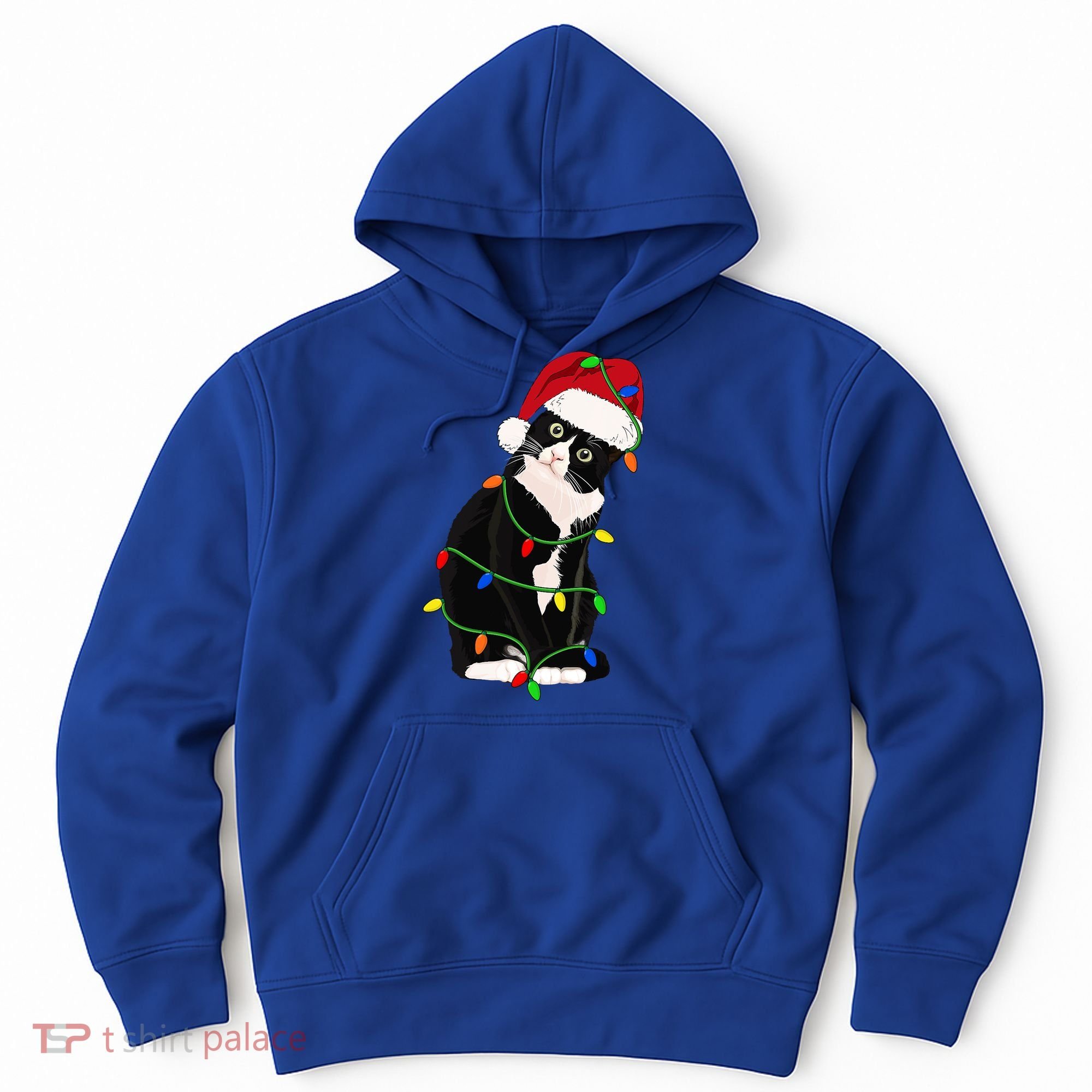 Tuxedo Cat Meow Santa Tuxie Christmas Tree Lights Cat Catmas Gift Hoodie