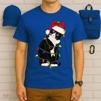 Tuxedo Cat Meow Santa Tuxie Christmas Tree Lights Cat Catmas Gift T-Shirt thumb 6
