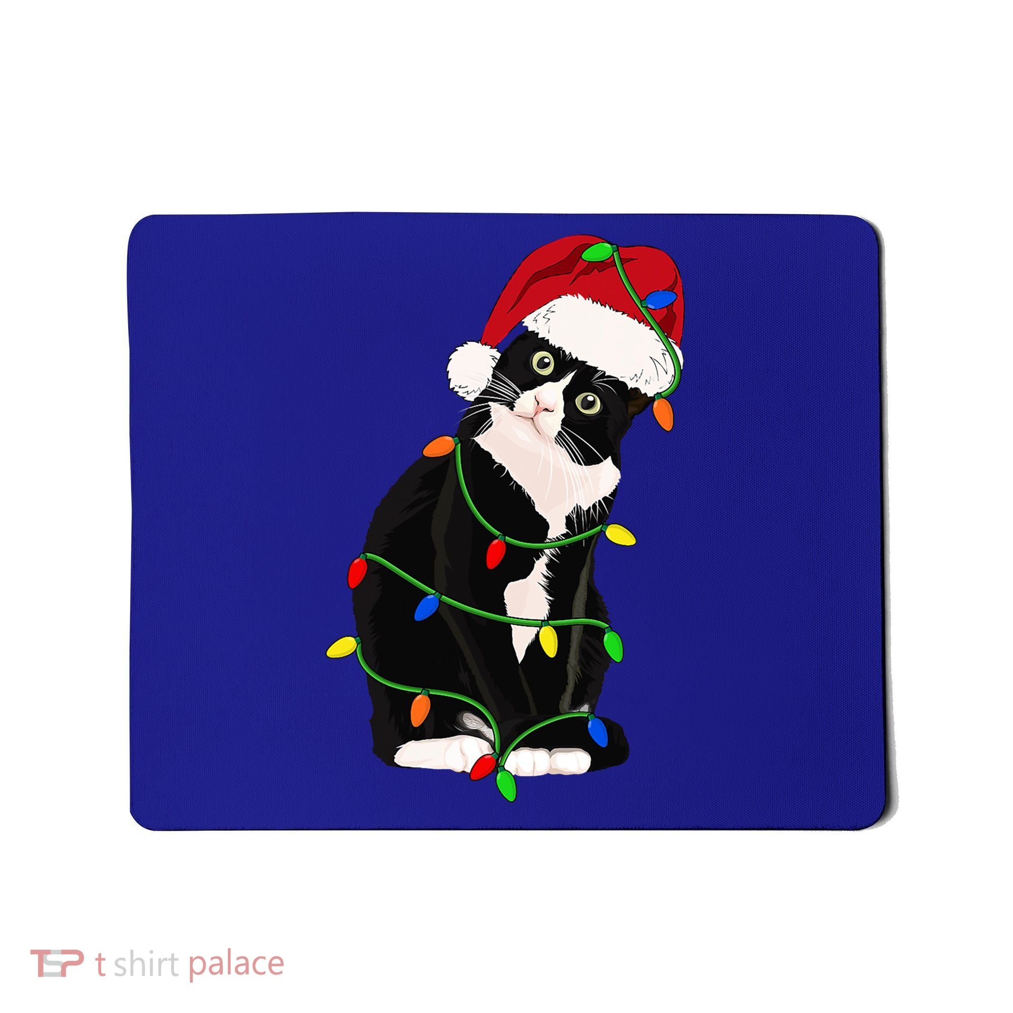 Tuxedo Cat Meow Santa Tuxie Christmas Tree Lights Cat Catmas Gift Mousepad