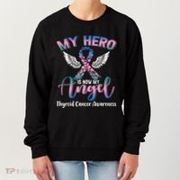 Thyroid Cancer My Hero Is Now My Angel Wings Retro Great Gift Women's Sweatshirt thumb 0
